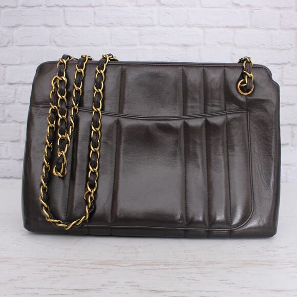 Chanel Mademoiselle Vertical Stitch Chain Tote Black Lambskin Shoulder A5072 - Picture 1 of 11